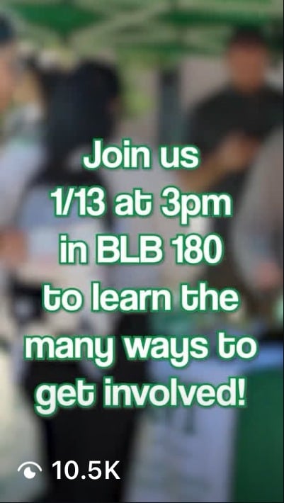 Event promo inviting students to learn ways to get involved